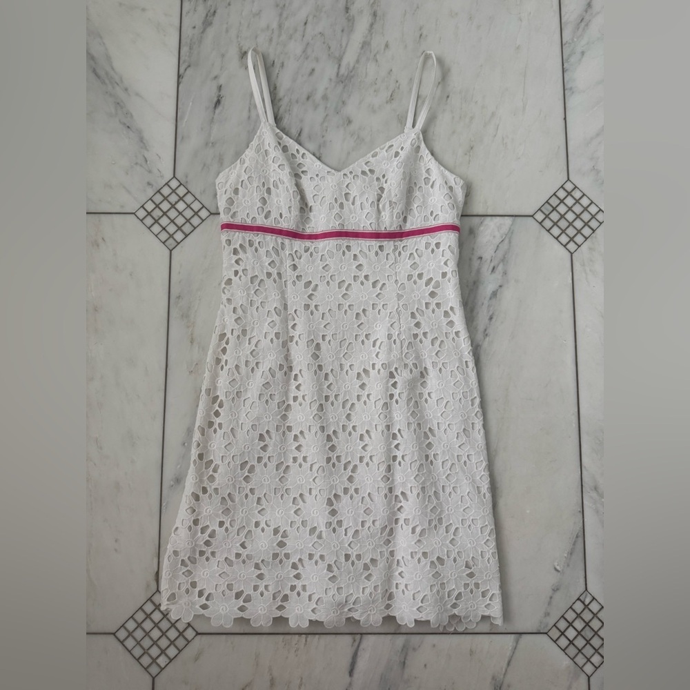 Lilly Pulitzer White Dress with Pink Detail.
